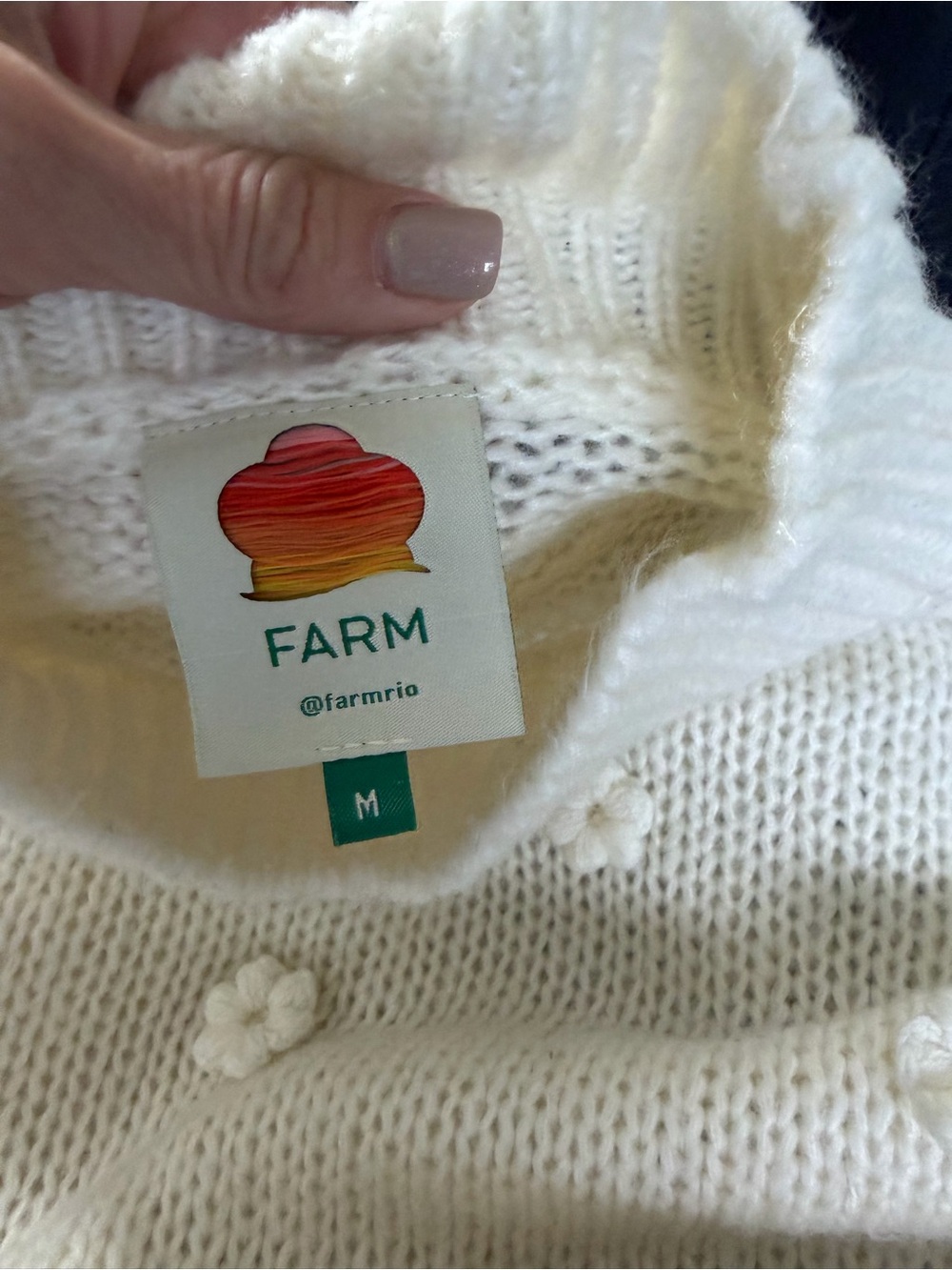 FARM Rio Whimsical Flower Embellished Appliqué Bell Sleeve Sweater - Medium - Picture 5 of 6